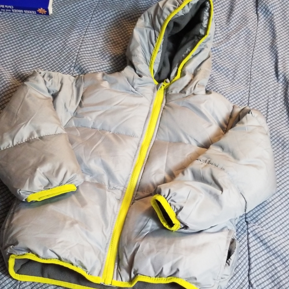 Lime and gray winter coat